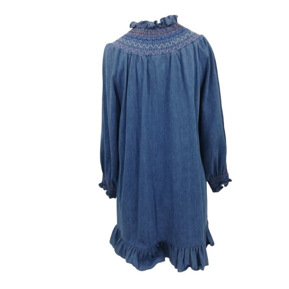 Rixo Azalea Smocked Denim Puff Sleeve Ruffle Mini Dress Size XS US 4 Prairie - Picture 8 of 13